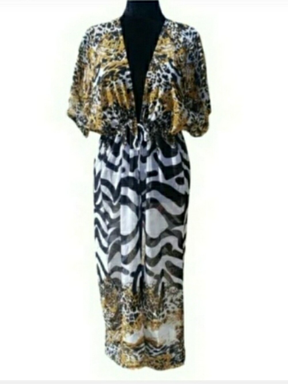 Kimono Leopard Swimsuit Cover Up Duster Zebra Wrap Top Tunic M 🤎 NEW - Picture 3 of 11
